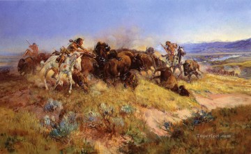 Caza de búfalos nº 40 1919 Charles Marion Russell Indios Americanos Pinturas al óleo